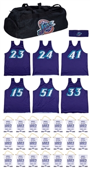 Jerry Sloan Collection: Utah Jazz Memorabilia Featuring  Team Worn Practice Jerseys,  Used Duffel Bag, &17 Sloan Commemorative Wins Banners (Sloan LOA)